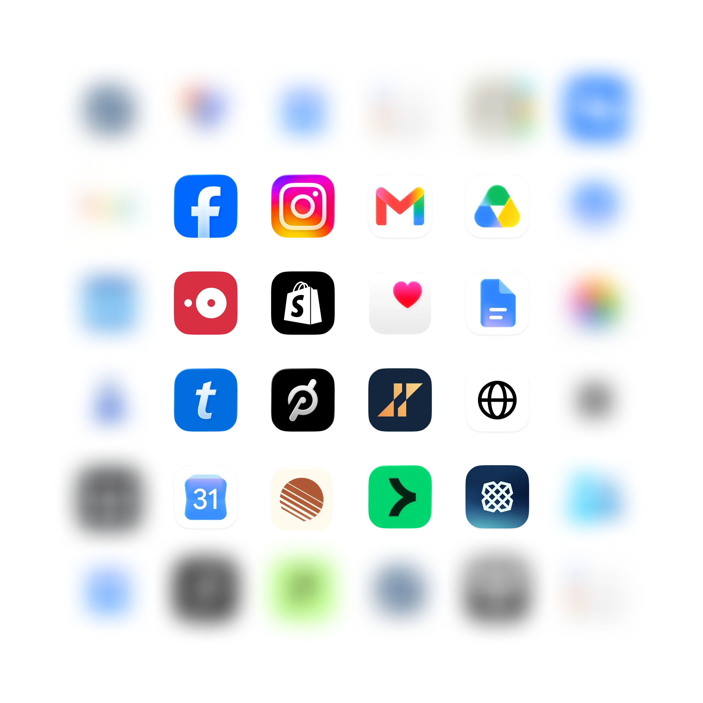 Connected app, messaging, media, cloud, calendar, and automation tiles